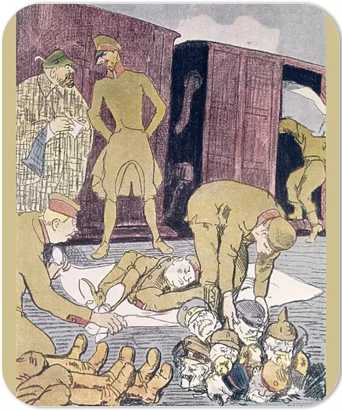 Cartoon, body parts after the battle, WW1