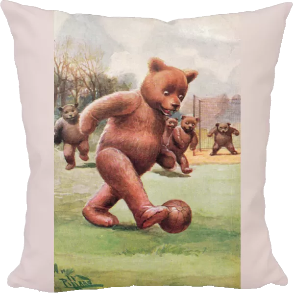 Teddy bear playing football