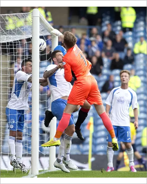 Rangers Marius Zaliukas Scores Heading Past Queen of the South Goalkeeper in SPFL Championship Match