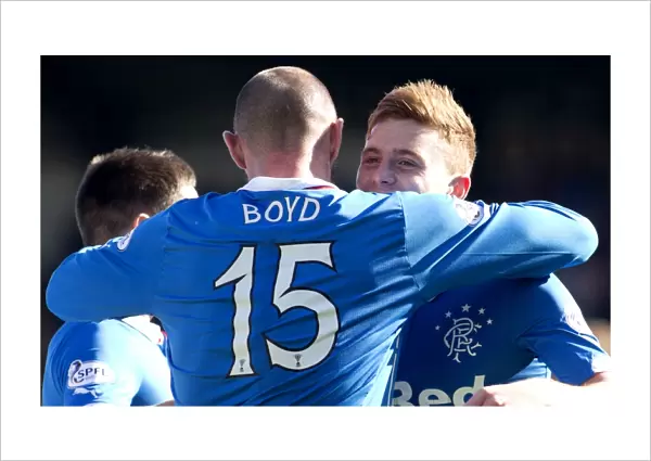 Rangers Macleod and Boyd: Celebrating a Goal in Scottish Championship Match Against Livingston