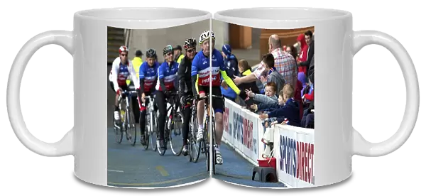 Rangers Football Club: Inspirational Charity Cyclists at Half Time during Scottish Championship Match vs Falkirk, Ibrox Stadium
