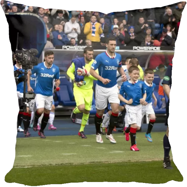Rangers Captain Lee Wallace and Mascots: Scottish Premiership Play-Off Victory Celebration at Ibrox Stadium (Scottish Cup Champions 2003)