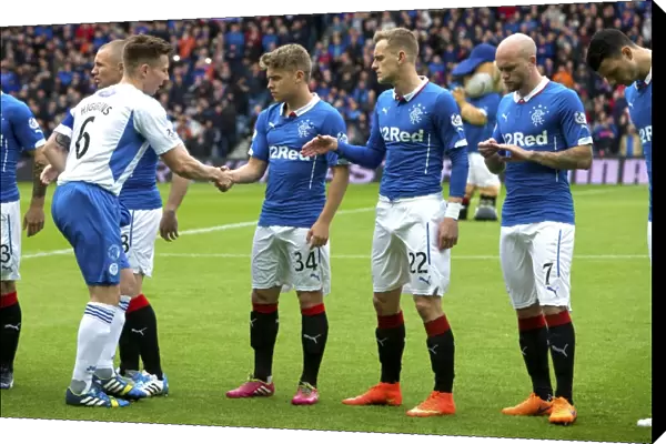 Murdoch and Higgins: A Moment of Sportsmanship Before Rangers vs. Queen of the South Play-Off Quarterfinal at Ibrox Stadium