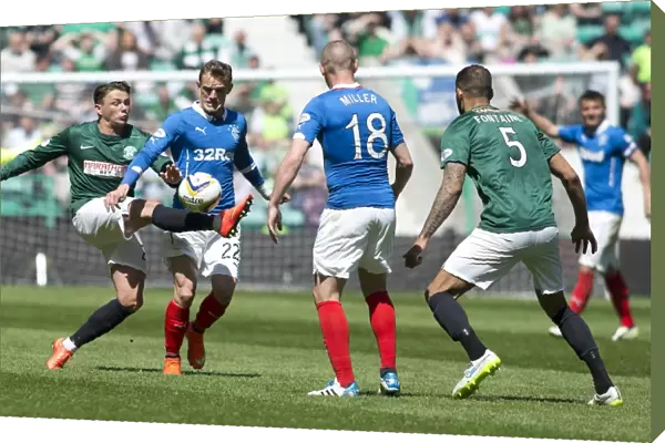 Intense Clash: Rangers vs Hibernian in Scottish Premiership Play-Off Semi-Final - Dean Shiels vs Scott Allan