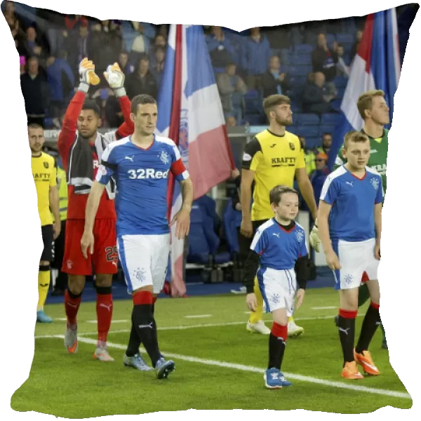 Lee Wallace and Mascots Celebrate at Ibrox Stadium - Petrofac Training Cup Quarterfinal