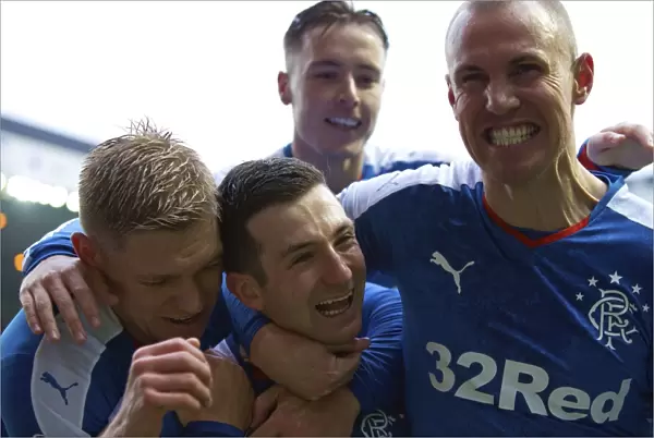 Rangers Unforgettable Moment: Holt, Waghorn, Miller, and McKay's Euphoric Celebration of the Petrofac Training Cup Semi-Final Goal at Ibrox Stadium (Scottish Cup, 2003)