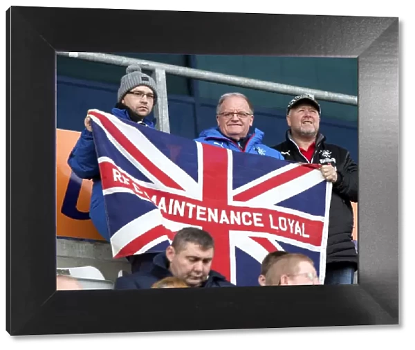 Roaring Rangers Fans at Falkirk Stadium during Ladbrokes Championship Match