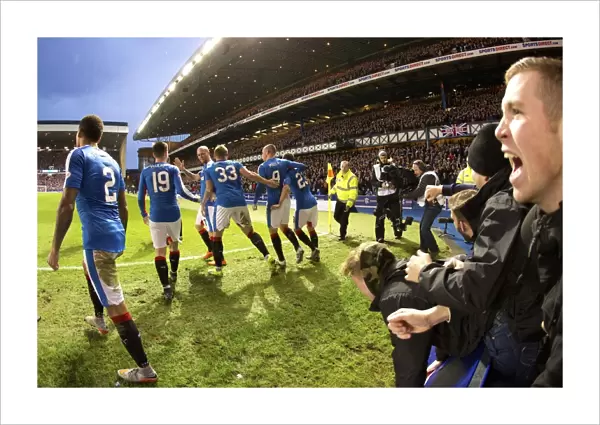 Rangers Football Club: Double Trouble - Jason Holt Scores Brace Amidst Jubilant Team Mates in Ladbrokes Championship at Ibrox Stadium