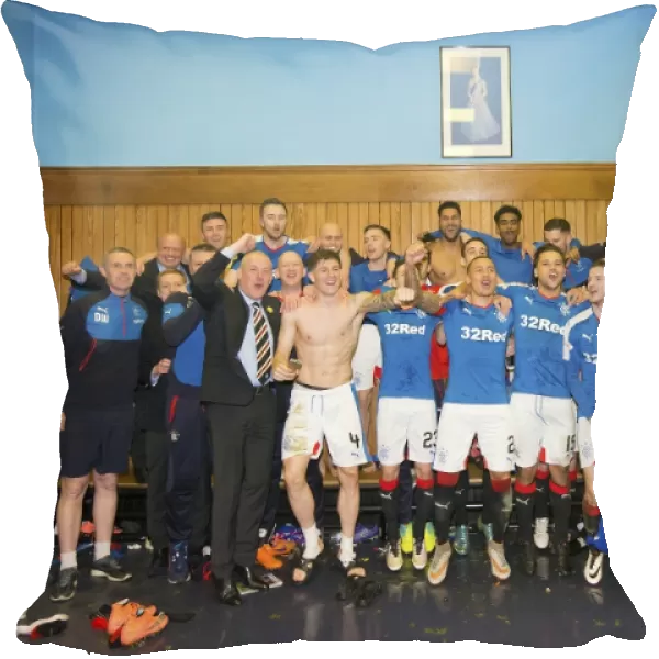 Mark Warburton and Rangers Team Rejoice in Championship Victory: Ibrox Stadium's Dressing Room (2016-17)
