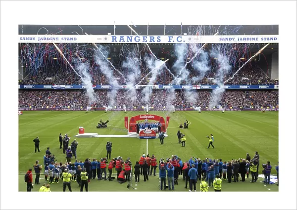 Rangers Football Club: Lee Wallace Celebrates Championship Win with the Ladbrokes Trophy at Ibrox Stadium