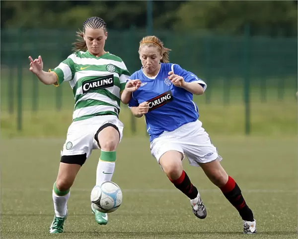 A Tense Moment in the Celtic vs Rangers Ladies Football Match at Lennoxtown, Glasgow (24-08-08)