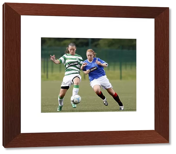 A Tense Moment in the Celtic vs Rangers Ladies Football Match at Lennoxtown, Glasgow (24-08-08)
