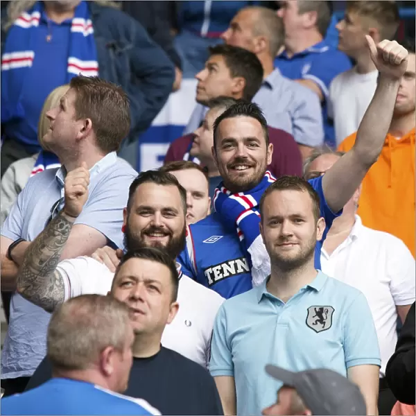 Euphoric Rangers Fans: Celebrating a Win at Ibrox Stadium during the Ladbrokes Premiership Match against Hamilton Academical
