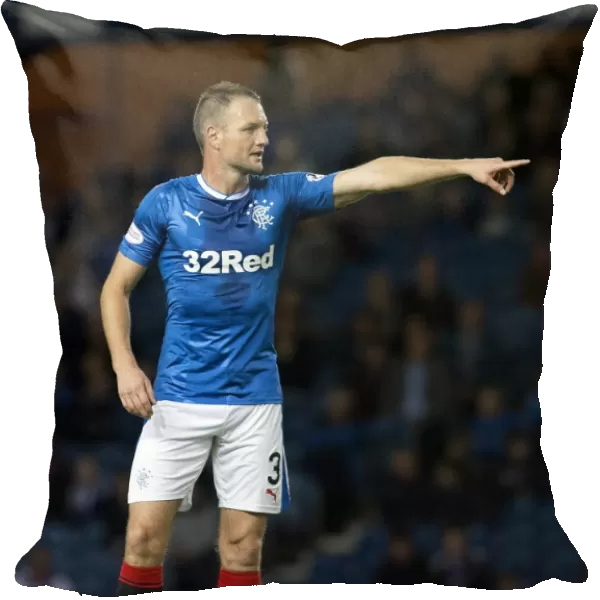 Clint Hill in Betfred Cup Quarterfinal Action: Rangers vs Queen of the South at Ibrox Stadium