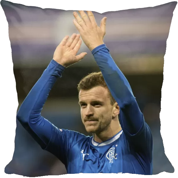 Rangers Andy Halliday Salutes Ecstatic Ibrox Fans Amidst the Excitement of Rangers vs Dundee in the Ladbrokes Premiership