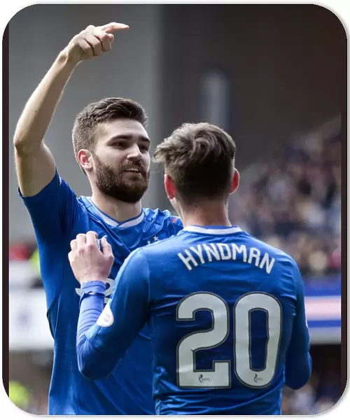 Rangers FC: Toral and Hyndman Celebrate Goal at Ibrox Stadium
