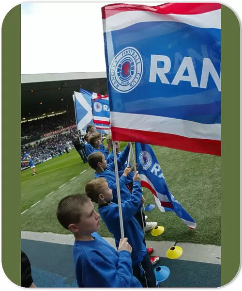 Rangers Flag Bearers: Guarding Ibrox Stadium in the 0-0 Clydesdale Bank Premier League Clash vs Aberdeen