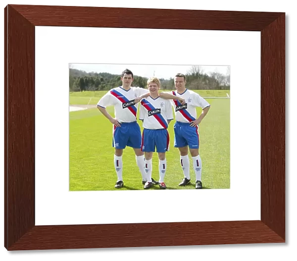 Chris Burke, Gavin Rae and Steven Thompson in the new Rangers Away kit