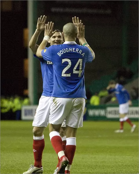 Rangers Bougherra and McCulloch: Celebrating a 2-0 Victory Over Hibernian in the Scottish Premier League