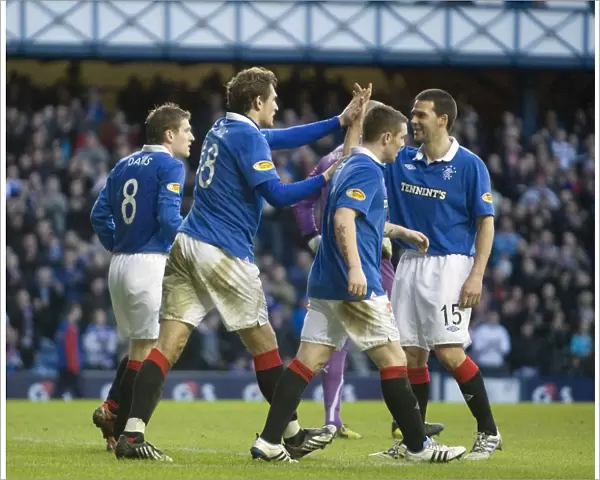 Triumphant High-Five: Healy Sets Up Jelavic's Hat-Trick (6-0) - Rangers Celebration Against Motherwell