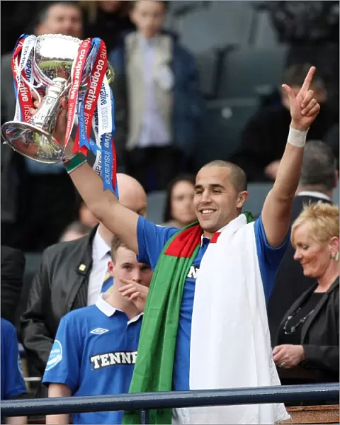 Rangers Majid Bougherra Celebrates Co-operative Insurance Cup Victory at Hampden Stadium (2011)