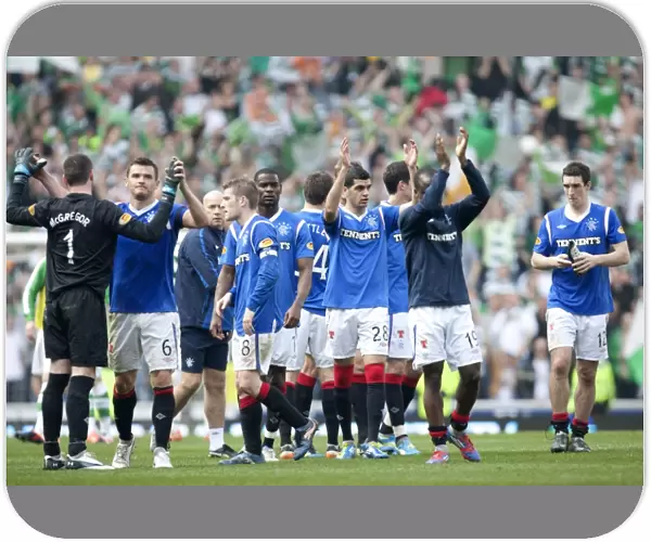 Triumphant Rangers: Players Celebrate with Adoring Ibrox Fans (3-2 Celtic)