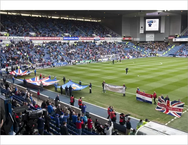 Rangers FC: Passionate Fans Unite with Flags at Ibrox Stadium During Rangers vs Motherwell Clydesdale Bank Scottish Premier League Match