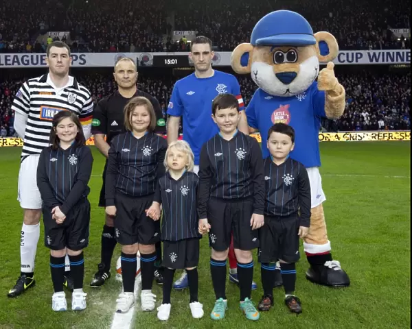 Mascots and Captains Lee Wallace and Anthony Quinn Celebrate Rangers 4-0 Victory Over Queens Park at Ibrox Stadium