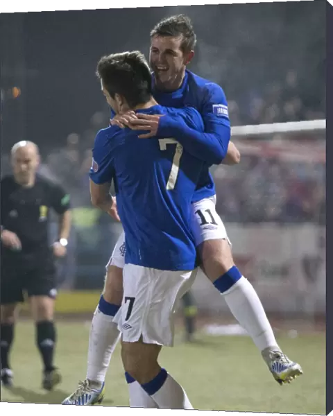Rangers Dramatic Equalizer: Andy Little and David Templeton Celebrate at Stirling Albion's Forthbank Stadium
