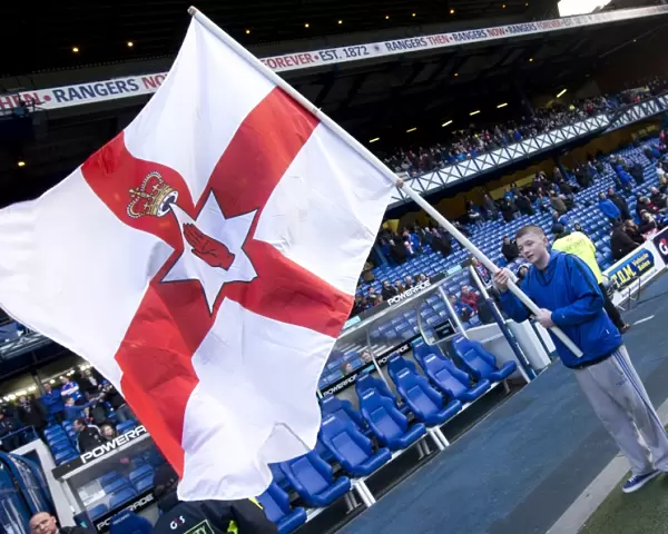 Rangers Flag Bearers Celebrate: Rangers 2-0 Linfield at Ibrox Stadium