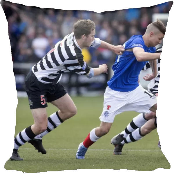 Rangers Daniel Stoney Battles Past Chris Moffat in Intense Scottish Third Division Clash at Ochilview Park (4-2)
