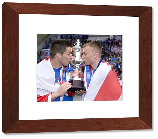 Rangers FC: Andy Little and Andy Mitchell Celebrate Irn-Bru Scottish Third Division Title with the Trophy at Ibrox Stadium