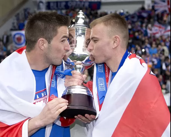 Rangers FC: Andy Little and Andy Mitchell Celebrate Irn-Bru Scottish Third Division Title with the Trophy at Ibrox Stadium