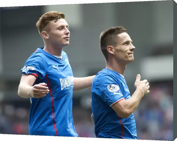 Rangers: Ian Black and Lewis Macleod in Jubilant Goal Celebration (4-1 vs Brechin City, SPFL League 1, Ibrox Stadium)