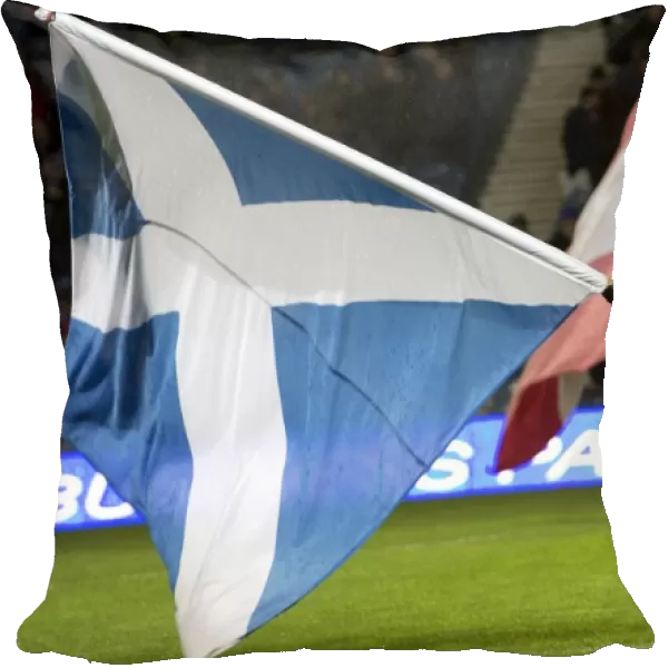 Scottish Cup Triumph: Rangers Flag Bearer's Jubilant Celebration at Ibrox Stadium (2003)