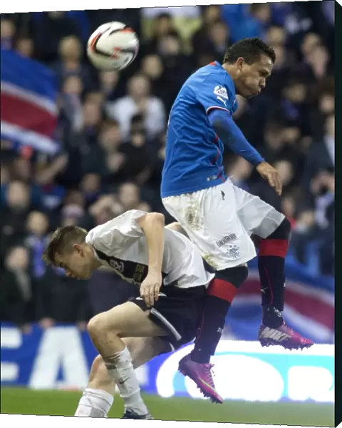 Rangers Arnold Peralta Leaping to Head the Ball at Ibrox Stadium - Scottish League One: Rangers vs Ayr United