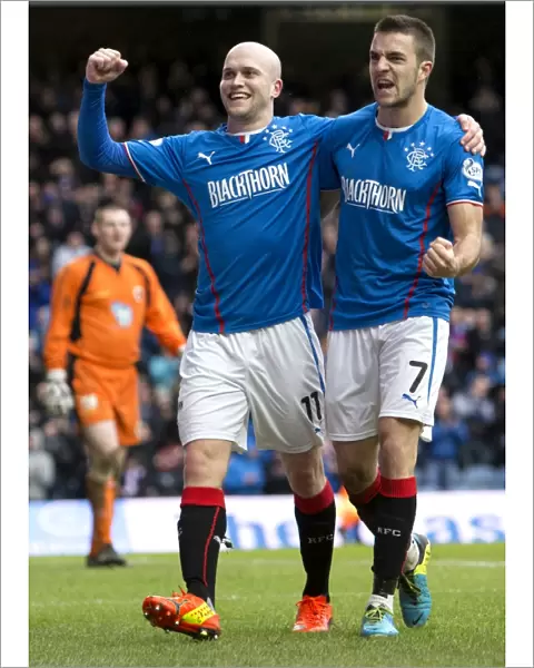 Rangers Football Club: Celebrating a Goal at Ibrox Stadium - Nicky Law and Andy Little (Scottish League One: Rangers vs Stenhousemuir)