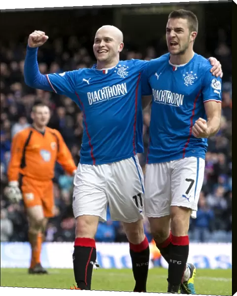 Rangers Football Club: Celebrating a Goal at Ibrox Stadium - Nicky Law and Andy Little (Scottish League One: Rangers vs Stenhousemuir)