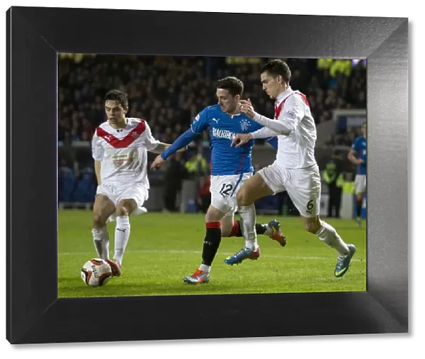 Rangers Nicky Clark Evades Milojevic: A Heart-stopping Moment from Rangers vs Airdrieonians in Scottish League One at Ibrox Stadium