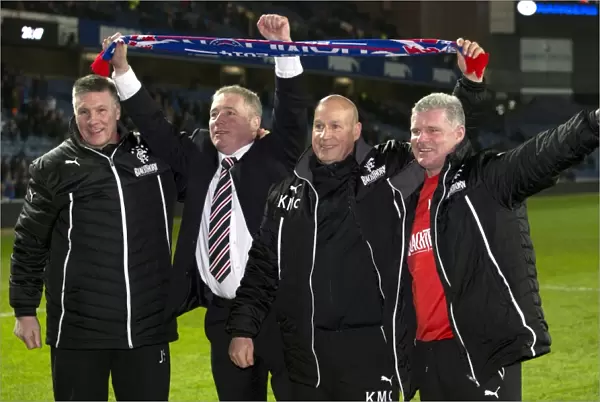 Triumphant Rangers Management: McCoist, Stewart, McDowall, and Durrant Celebrate Scottish League One Title