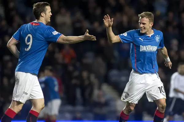 Rangers Football Club: Dean Shiels and Jon Daly's Euphoric Moment as They Celebrate Goal at Ibrox Stadium (Scottish League One: Rangers vs Forfar Athletic)
