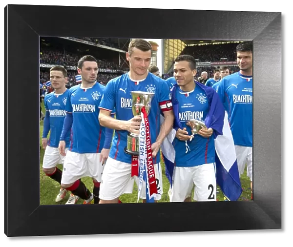 Rangers Football Club: League One Victory - Celebrating with the Trophy at Ibrox Stadium (2003) - McCulloch and Team Mates Rejoice