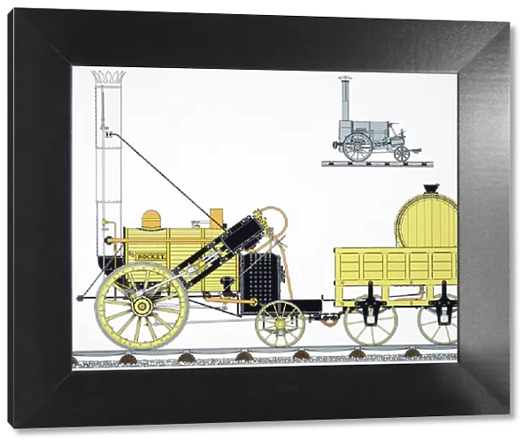 Schematic view of George Stephensons locomotive The Rocket of 1829