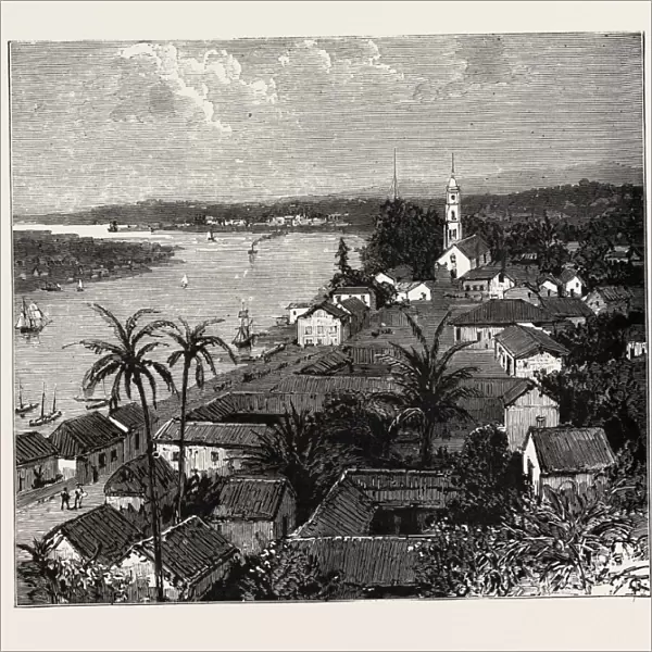 View of the City of Tuxpan from Observatory Hill, Looking West, Mexico, 1888 Engraving