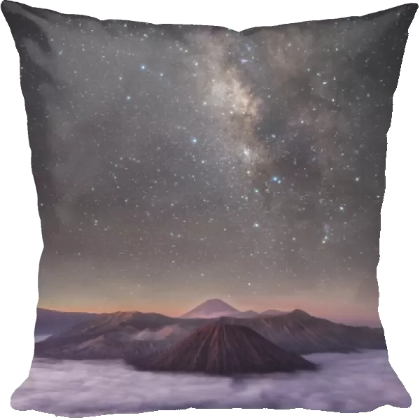 Dreamlike Milky way and mountain range before morning sunrise at bromo volcano mountain with Vertical 16: 9 format, east java, indonesia
