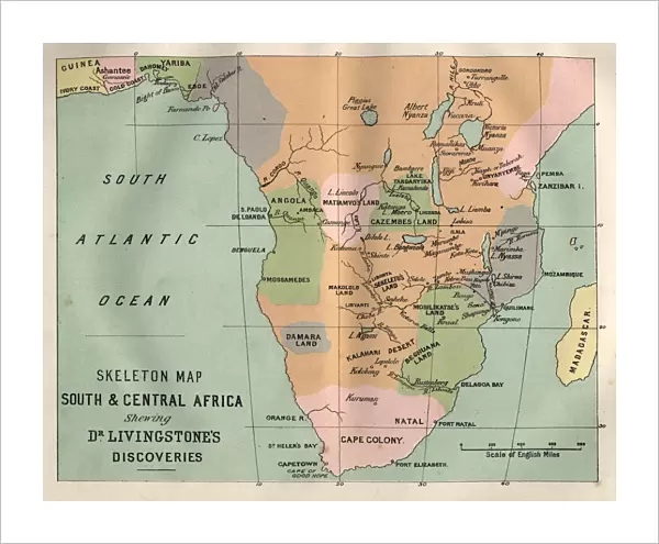 Map South and Central Africa, Livingstones discoveries