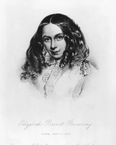 Portrait of Elizabeth Barrett Browning (1806-61) in 1859, engraved by G. Cook (engraving)