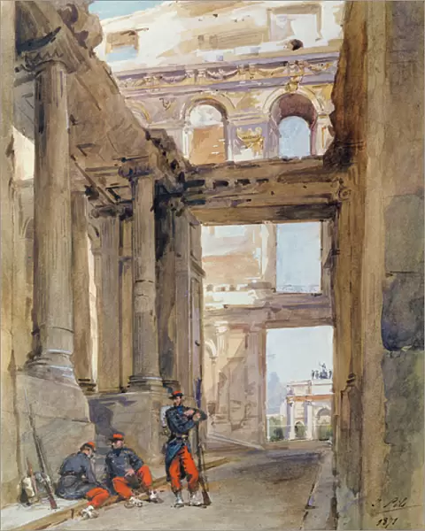 Soldiers in the Ruins of the Tuileries, 7th July 1871 (w  /  c on paper)