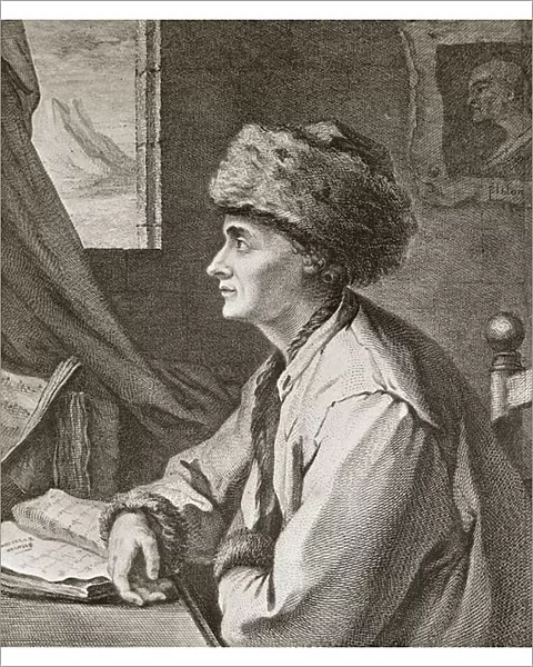 Jean Jacques Rousseau French Writer and Philosopher at Neufchatel in 1765 engraved by J. B. Michel - Portrait de Jean-Jacques Rousseau (Jean Jacques) a Neuf Chatel en 1765 engraving by J. B. Michel, 1765