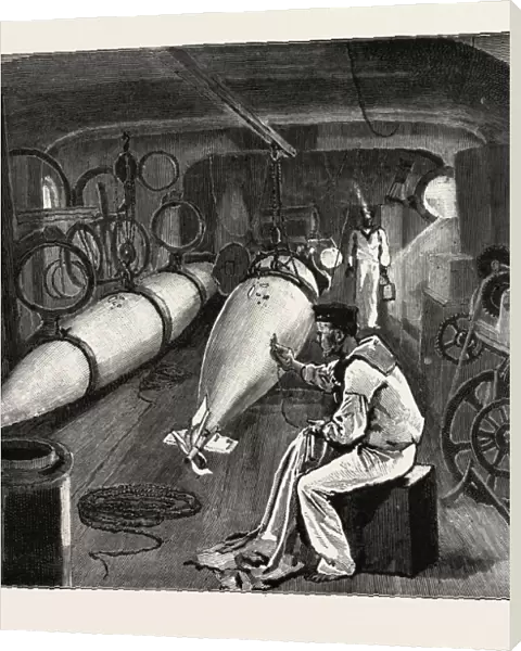 Torpedo Gun Boat, Dynamo Room in the Fore Part of the Vessel, 1888 Engraving